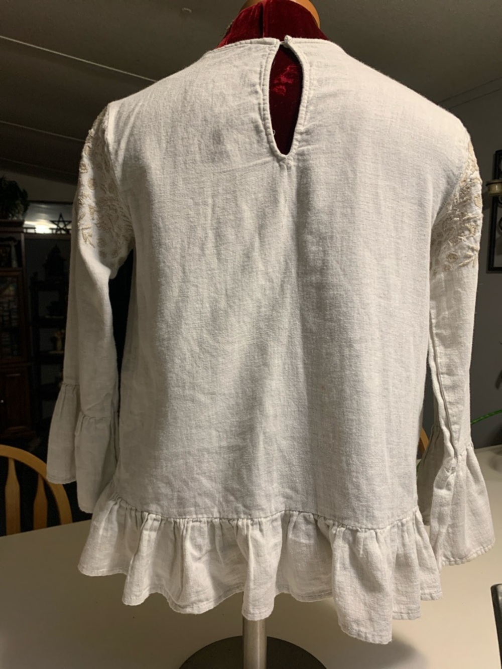 Zara Cream Embroidered Ruffle-Hem Long Sleeve Blouse - Picture 6 of 9